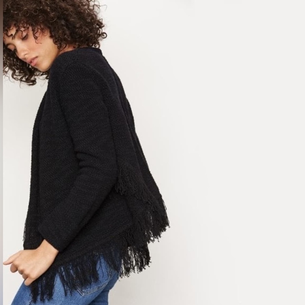 Anthropologie Maje Black Maldives fringe tweed open style  cardigan size small
